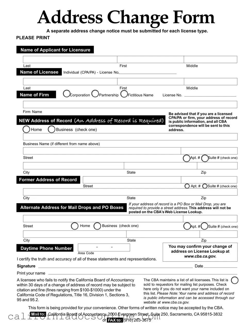 Fill Your Address Change California Form