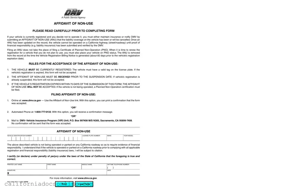 Fill Your California Affidavit of Non-Use REG 5090 Form