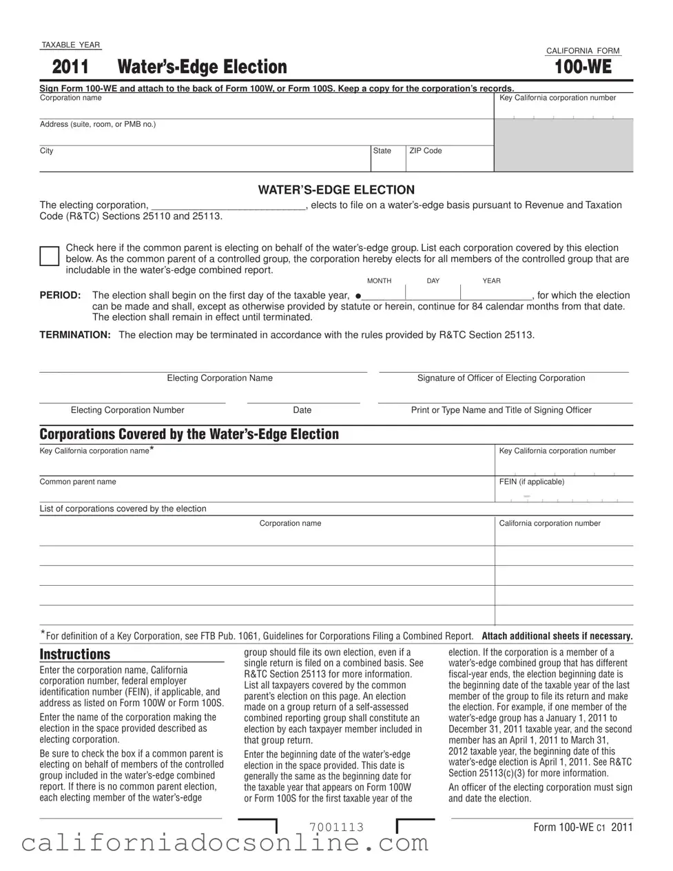 Fill Your California 100 We Form