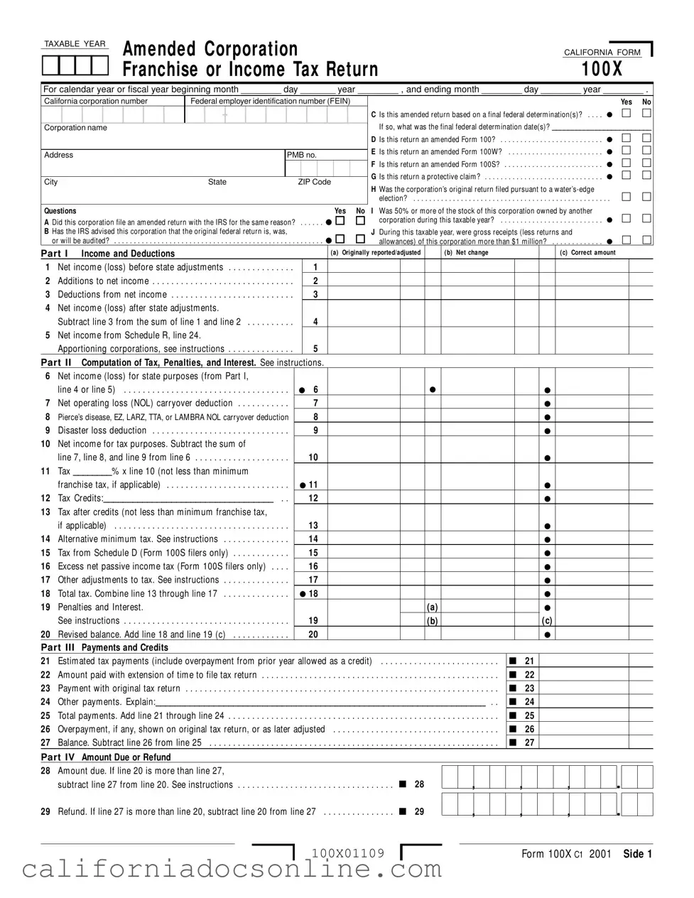 Fill Your California 100X Form