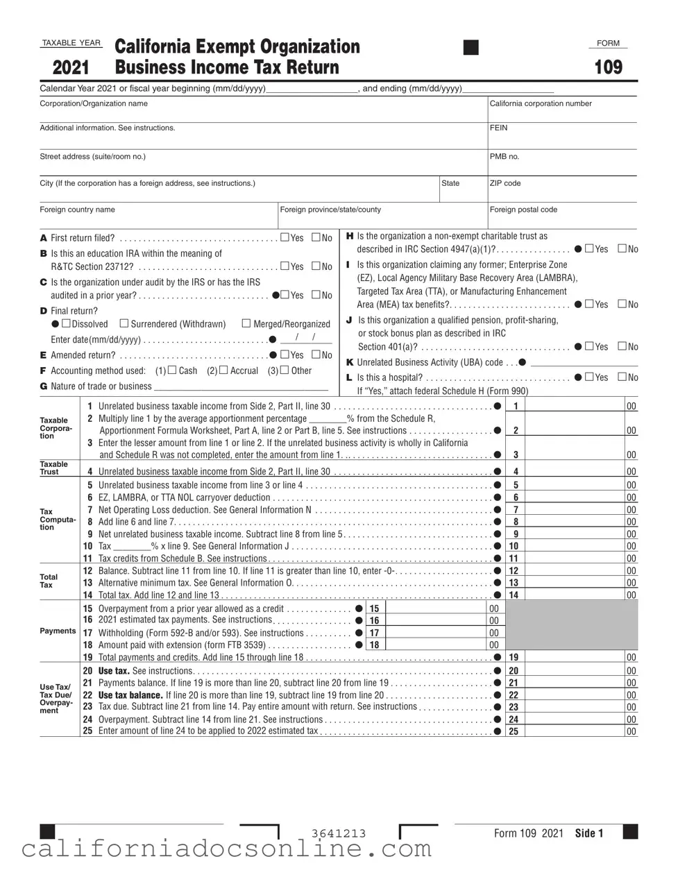 Fill Your California 109 Form