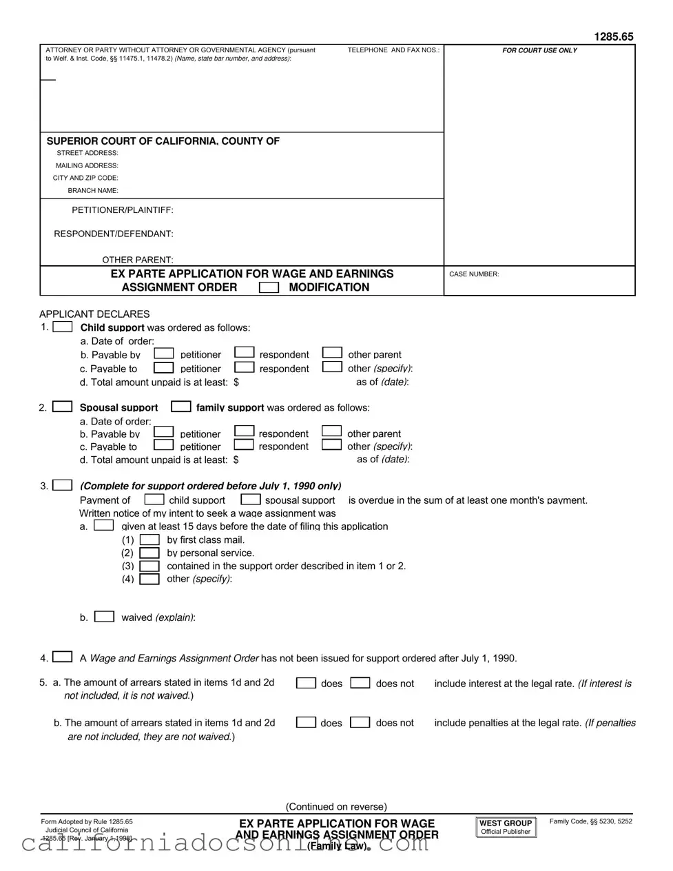 Fill Your California 1285 65 Form