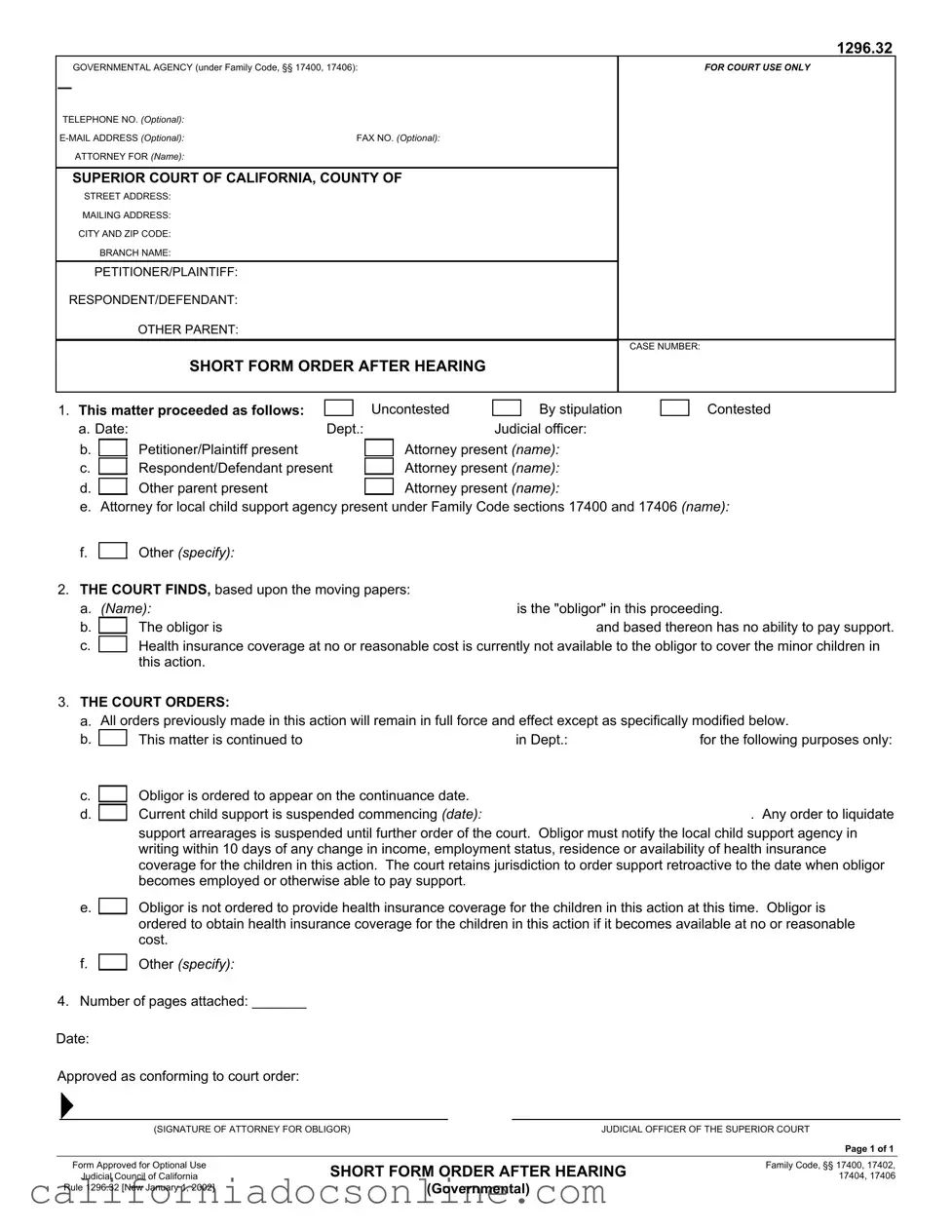 Fill Your California 1296 32 Form