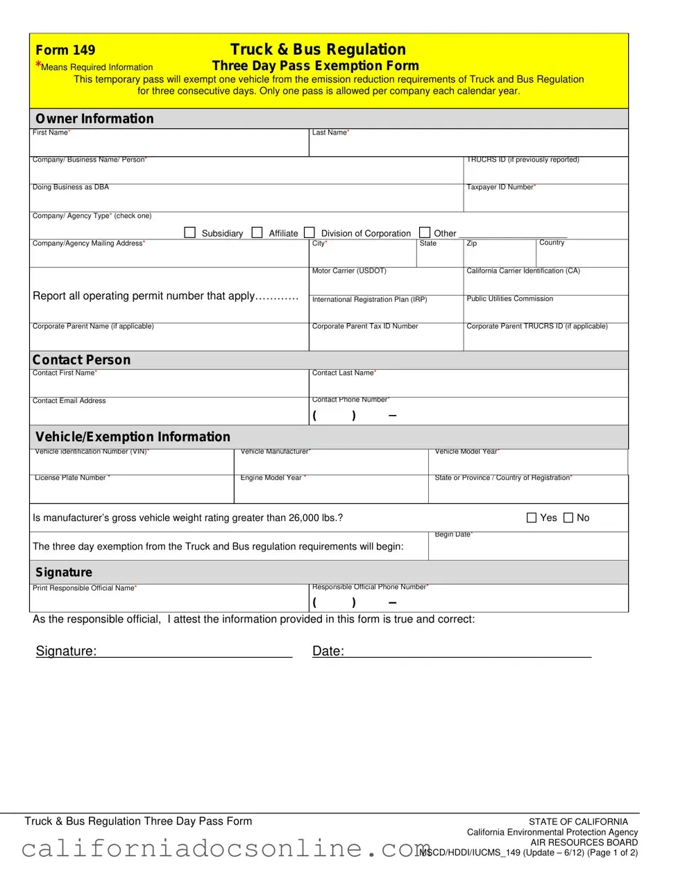 Fill Your California 149 Form