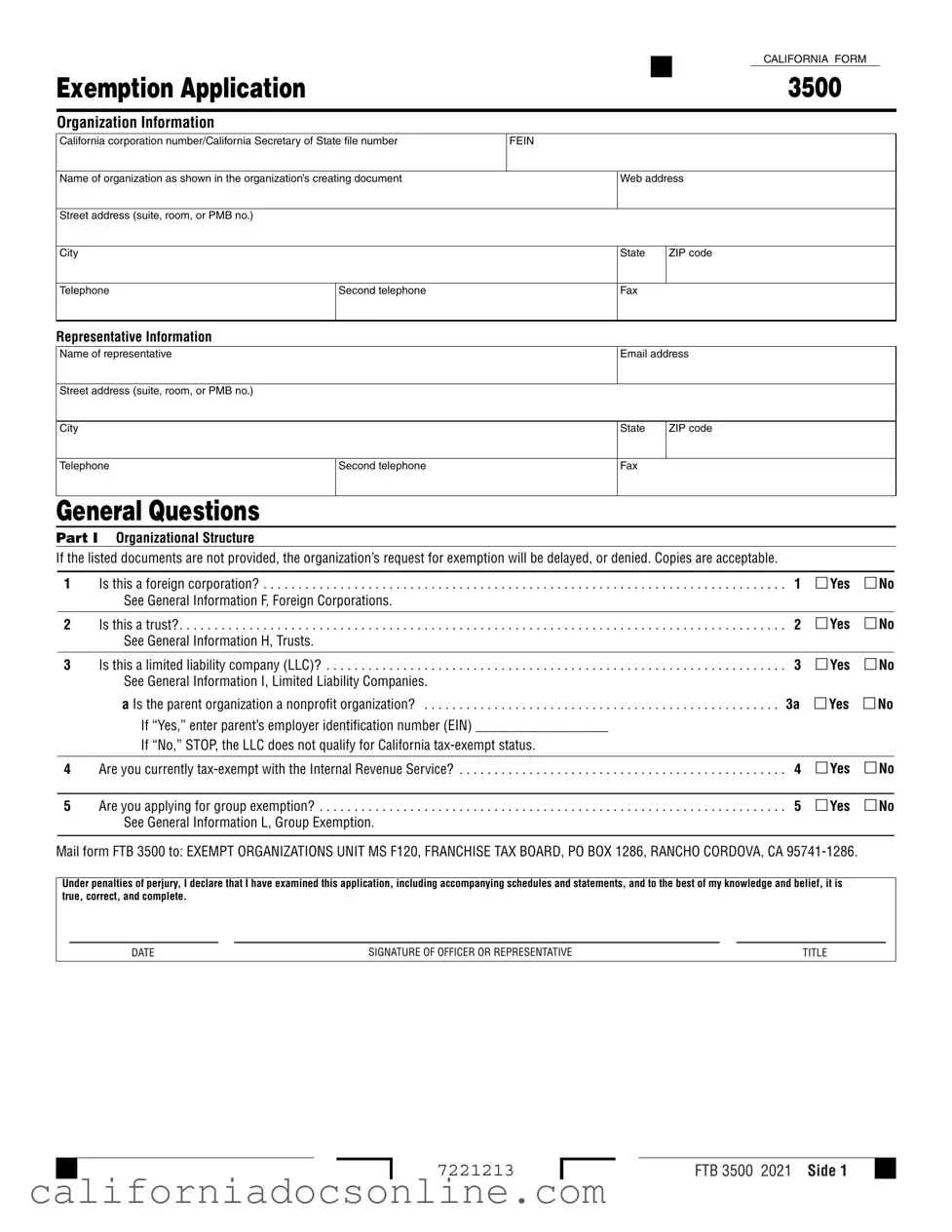 Fill Your California 3500 Form