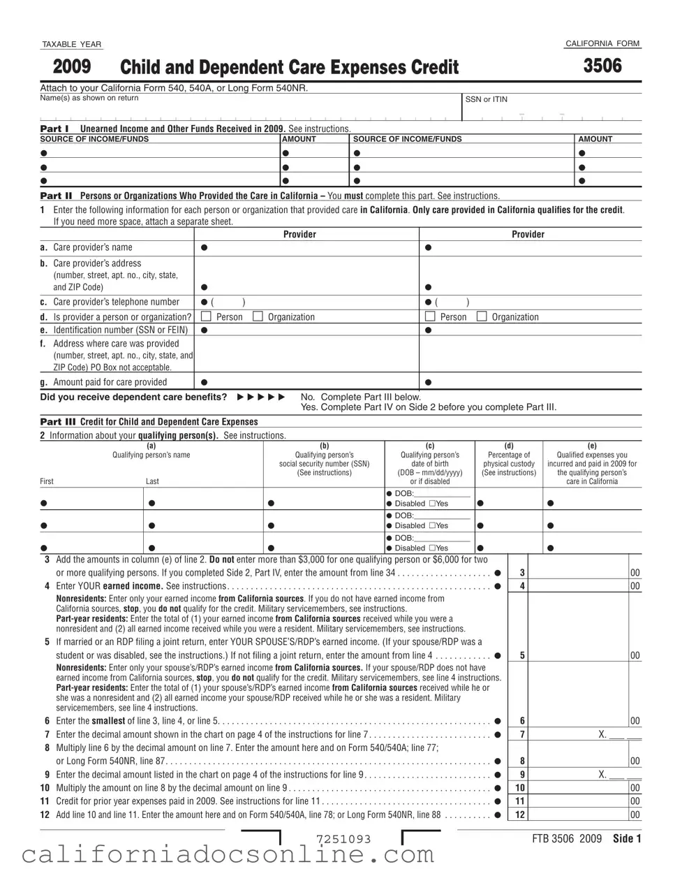 Fill Your California 3506 Form