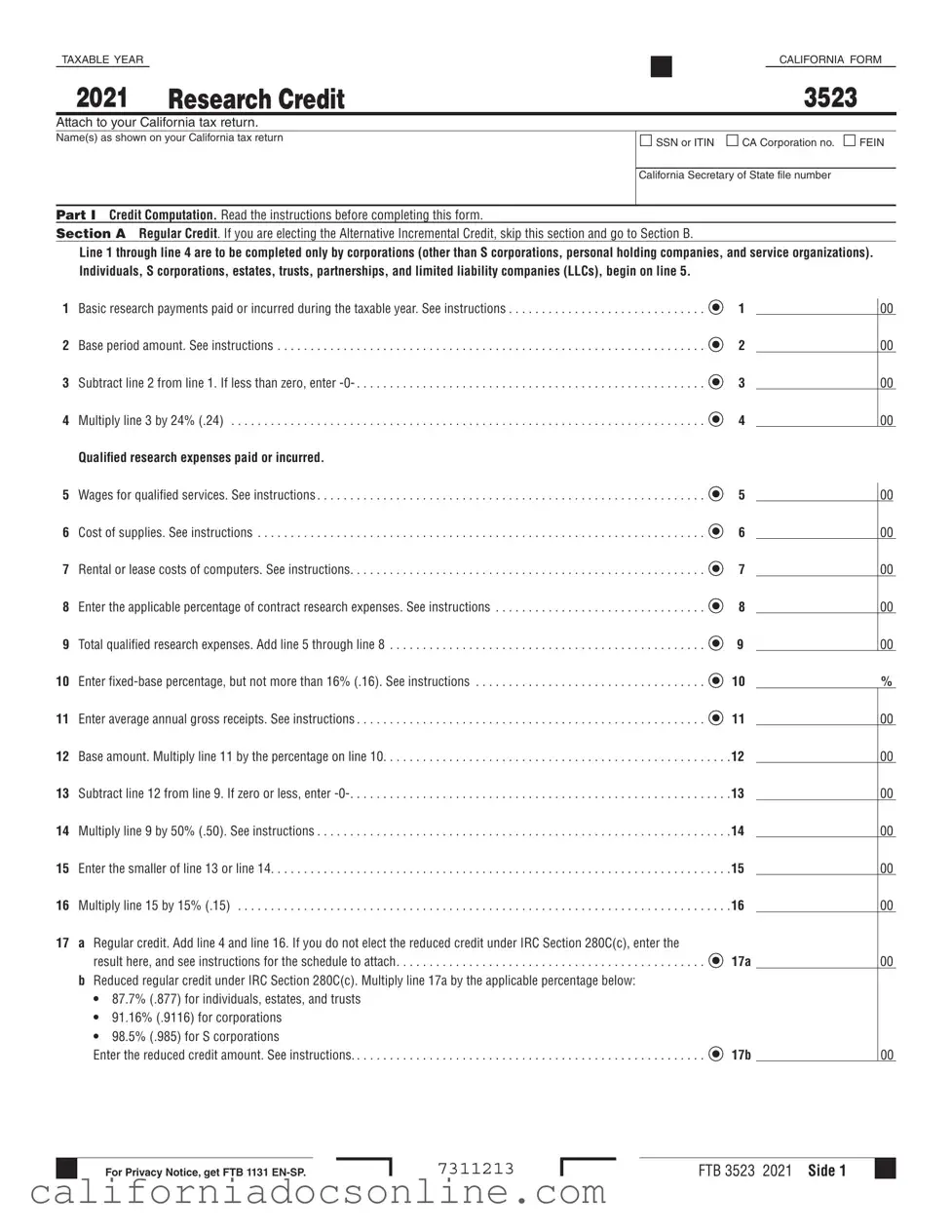 Fill Your California 3523 Form