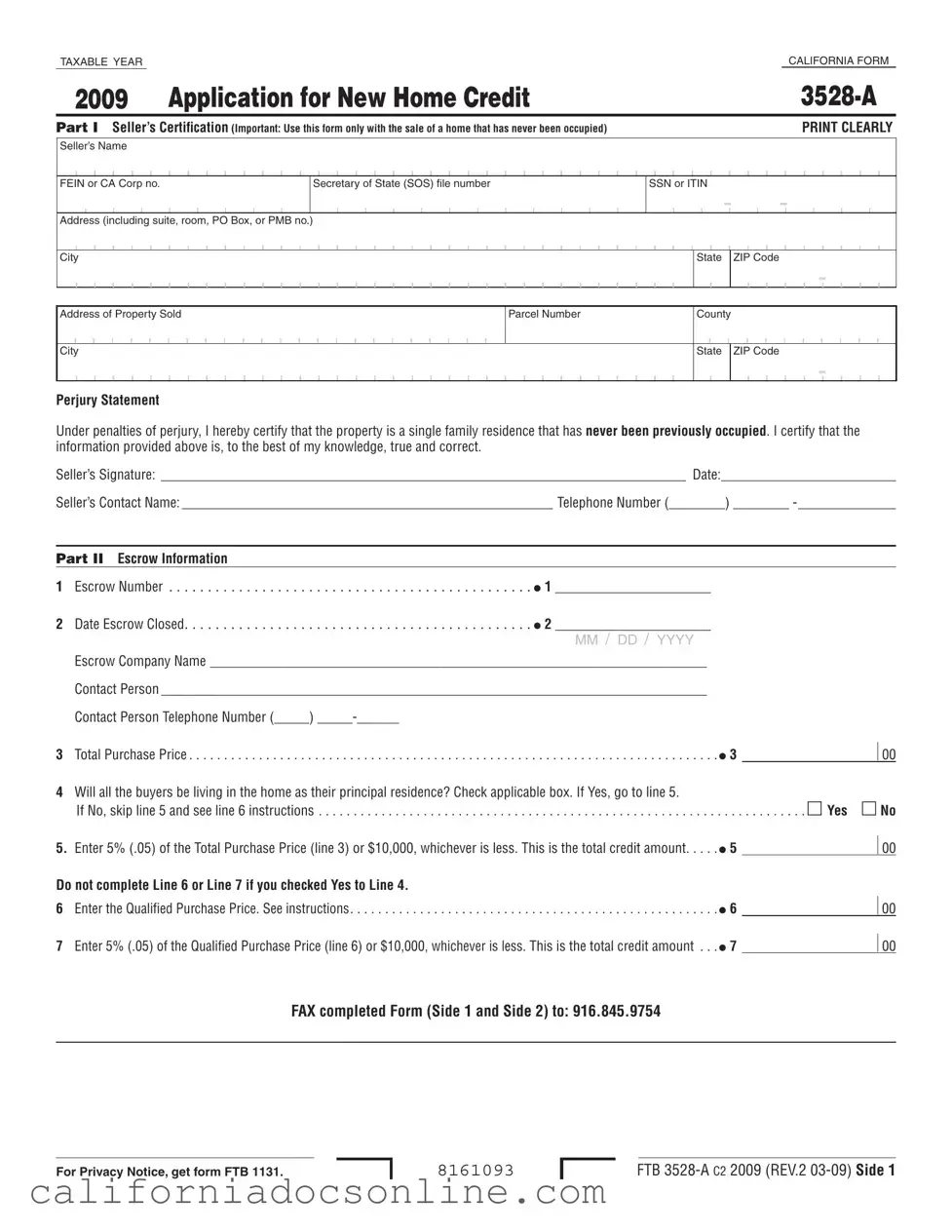 Fill Your California 3528 A Form