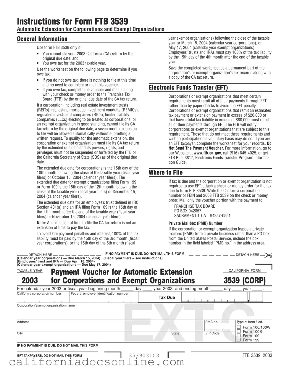 Fill Your California 3539 Form