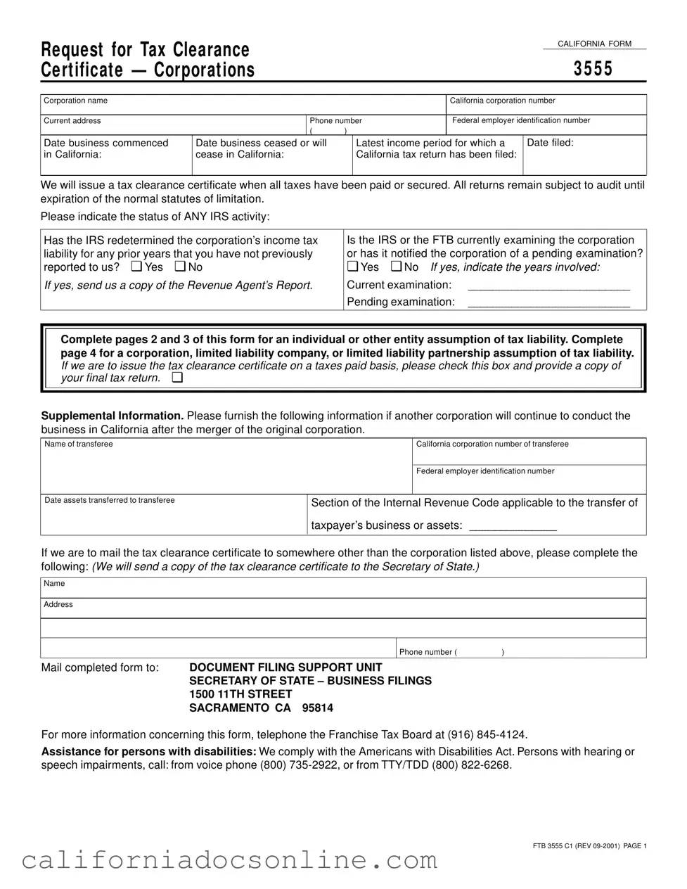 Fill Your California 3555 Form