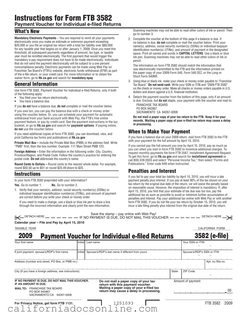 Fill Your California 3582 Form