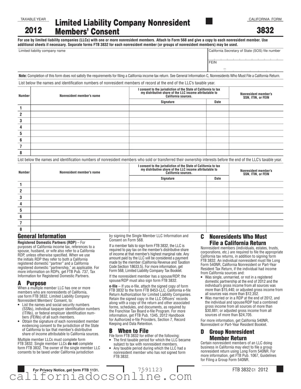 Fill Your California 3832 Form