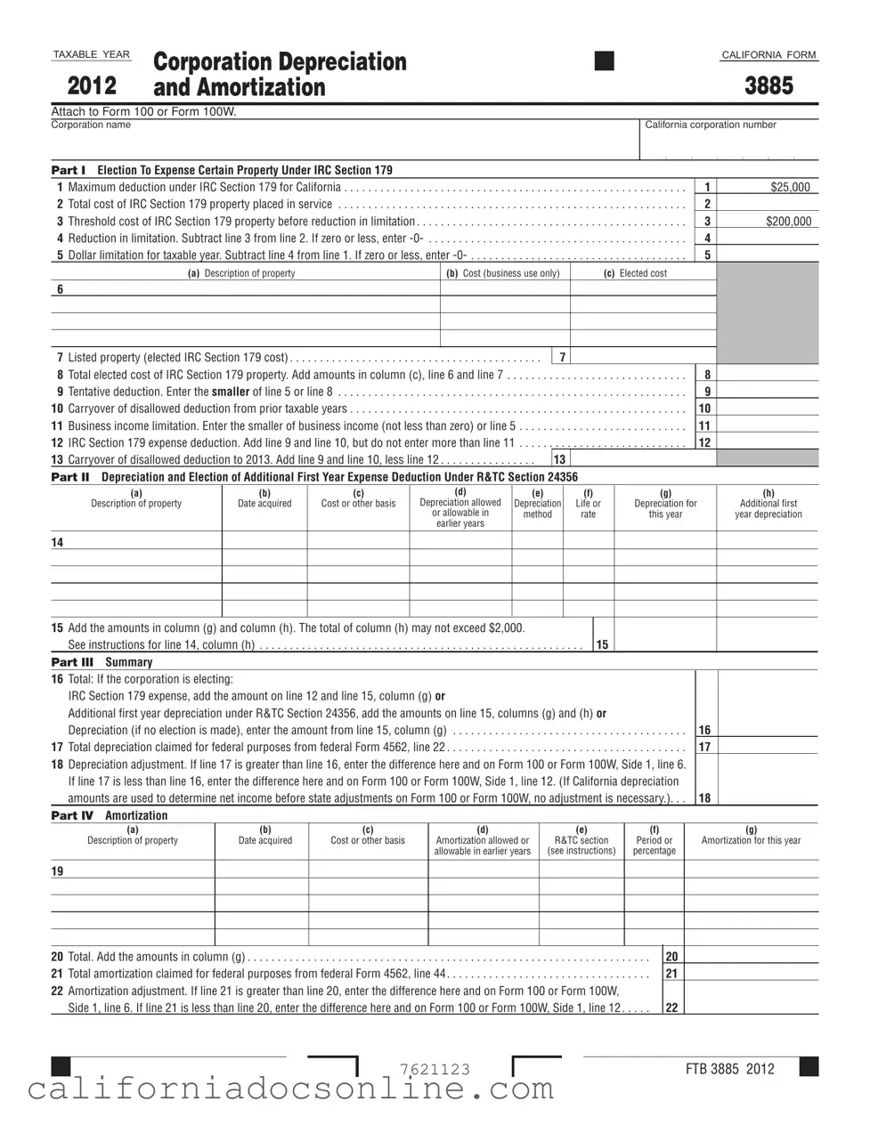 Fill Your California 3885 Form