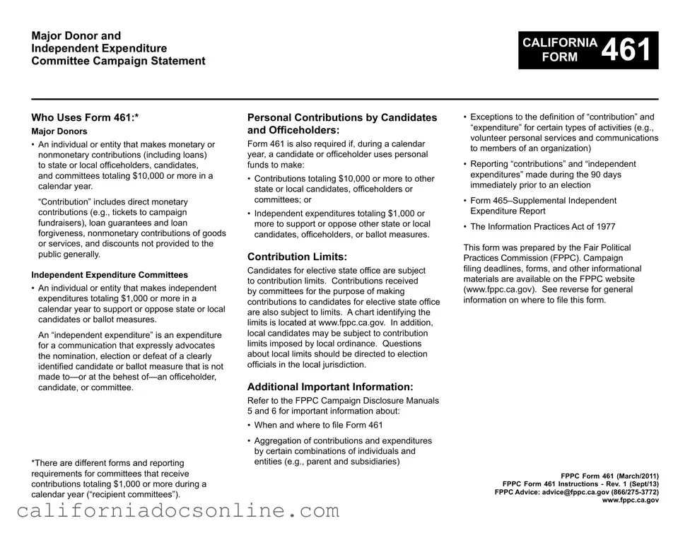 Fill Your California 461 Form