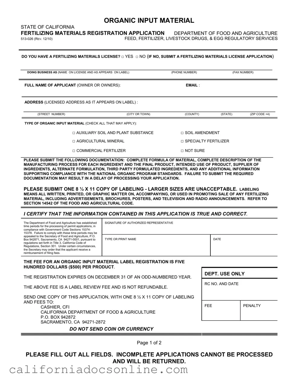 Fill Your California 513 026 Form