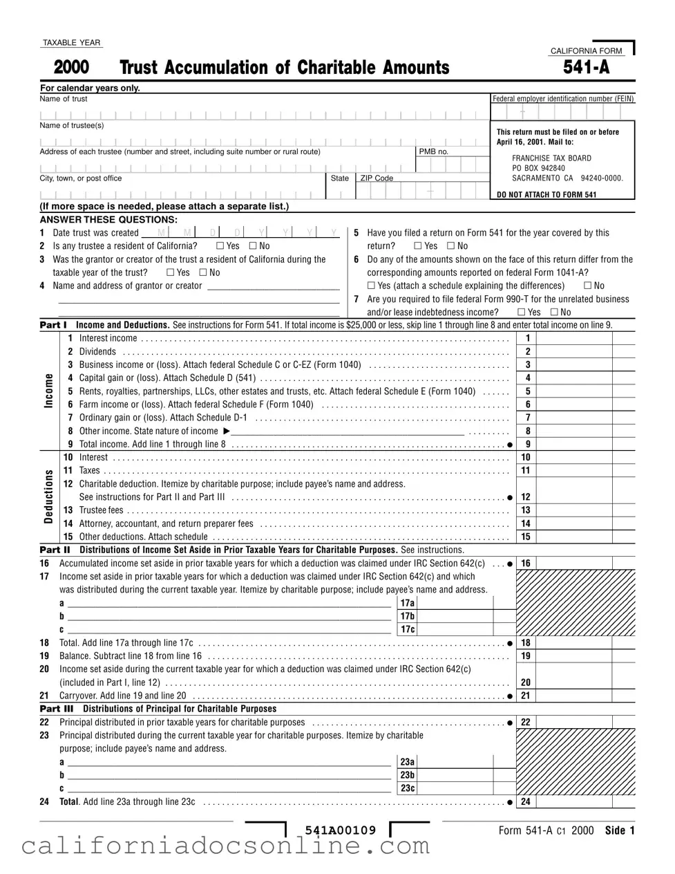 Fill Your California 541 A Form