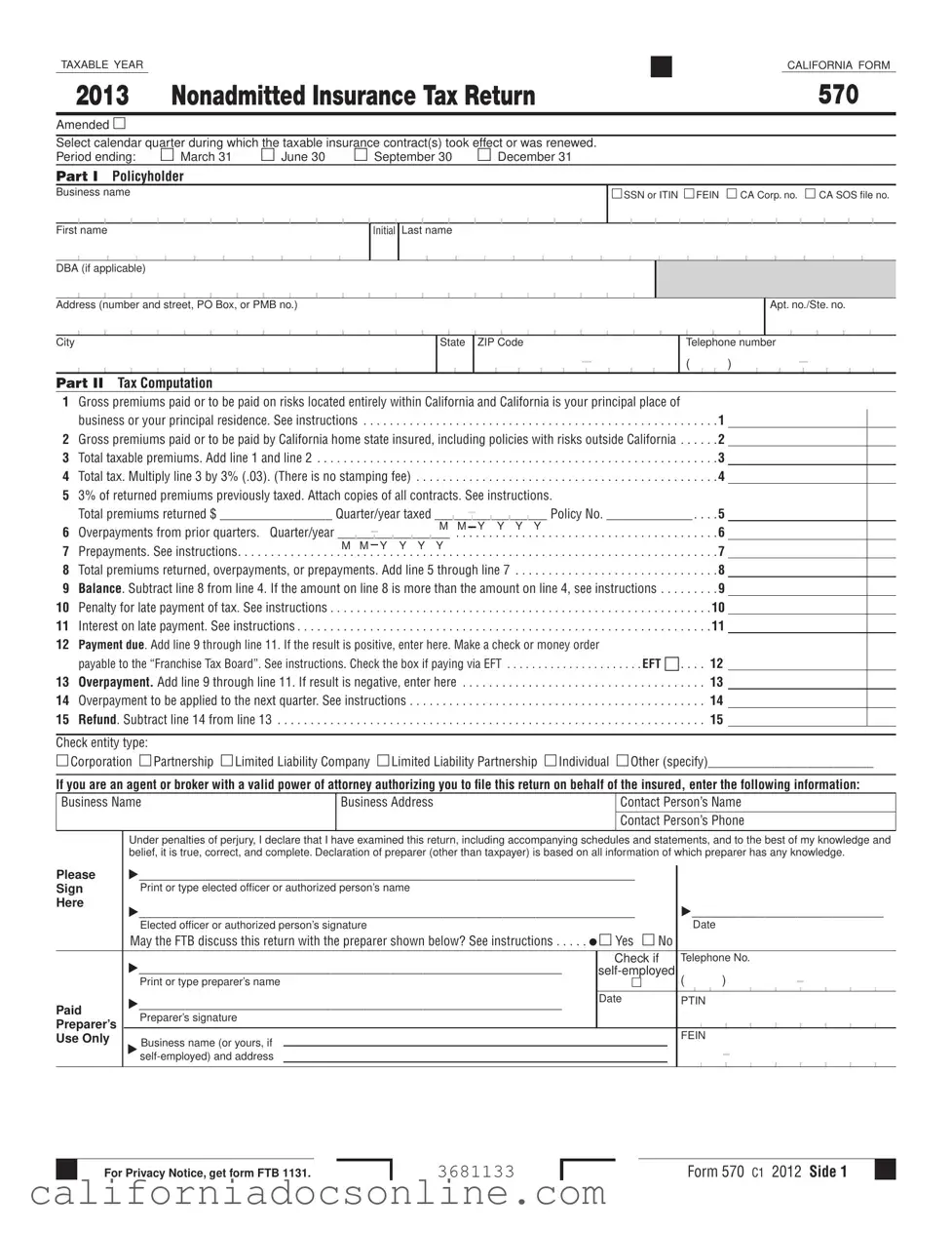 Fill Your California 570 Form