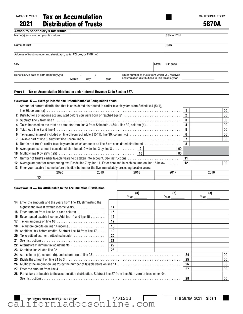 Fill Your California 5870A Form