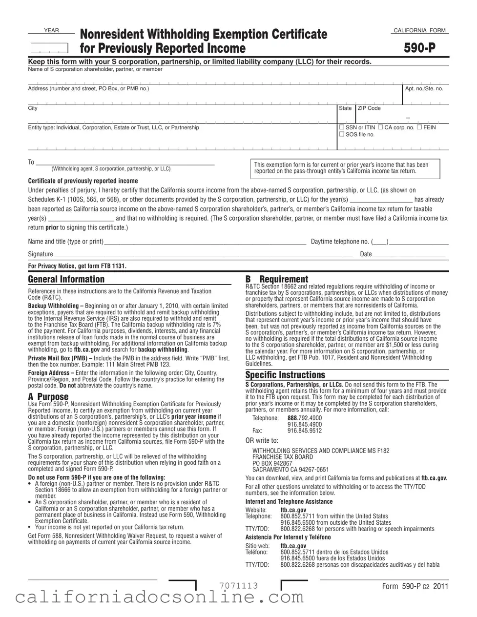Fill Your California 590 P Form
