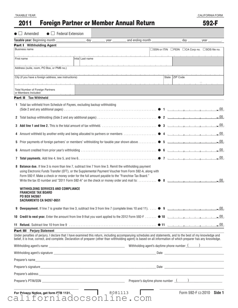Fill Your California 592 F Form