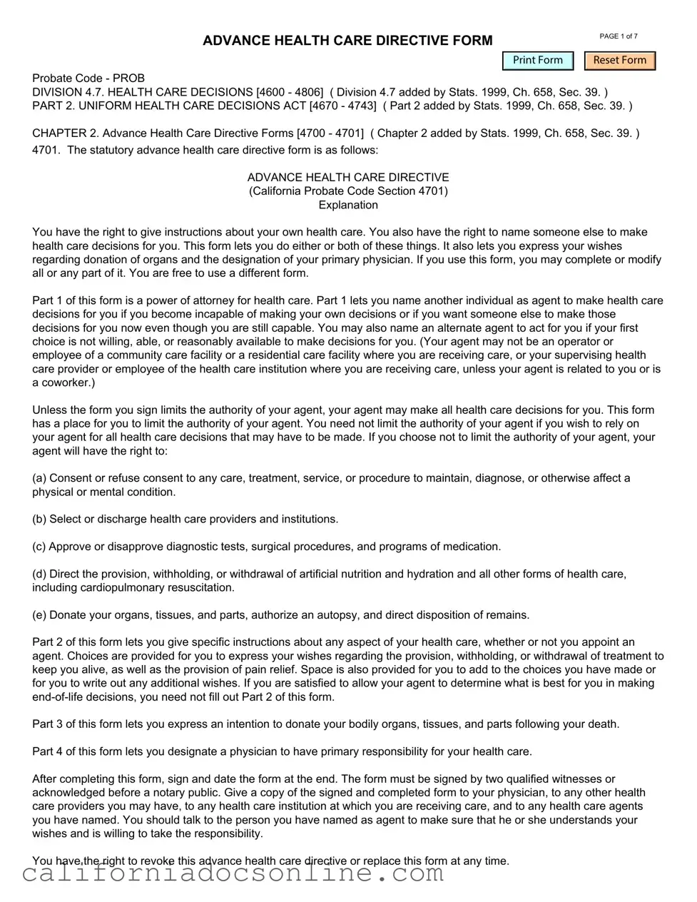 Fill Your California Advanced Health Care Directive Form