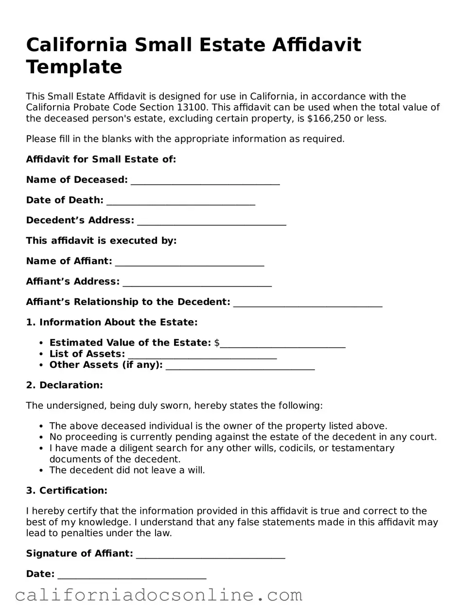 Official California Small Estate Affidavit Document