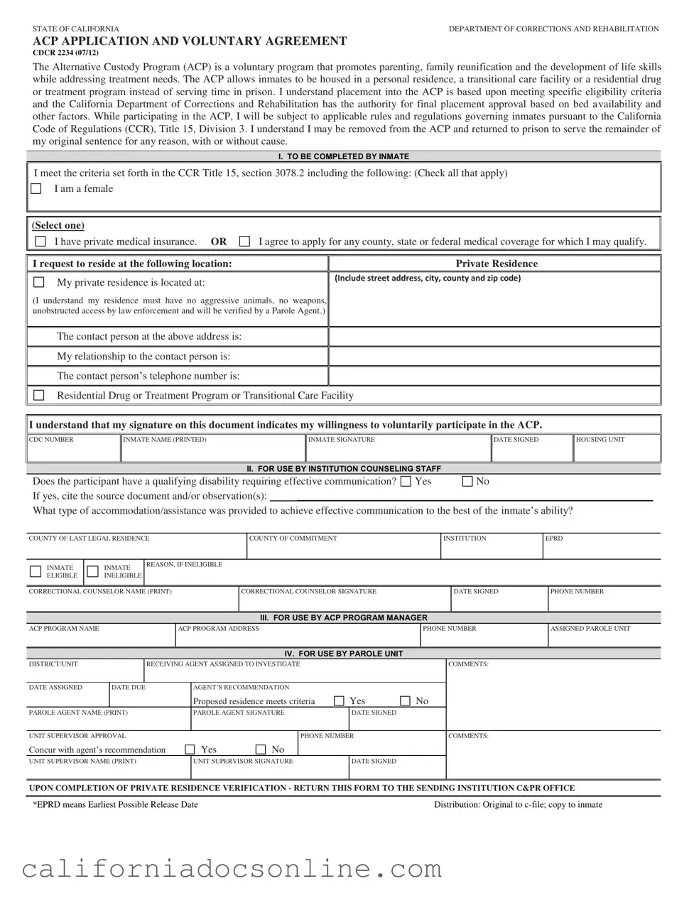 Fill Your California Alternative Custody Form