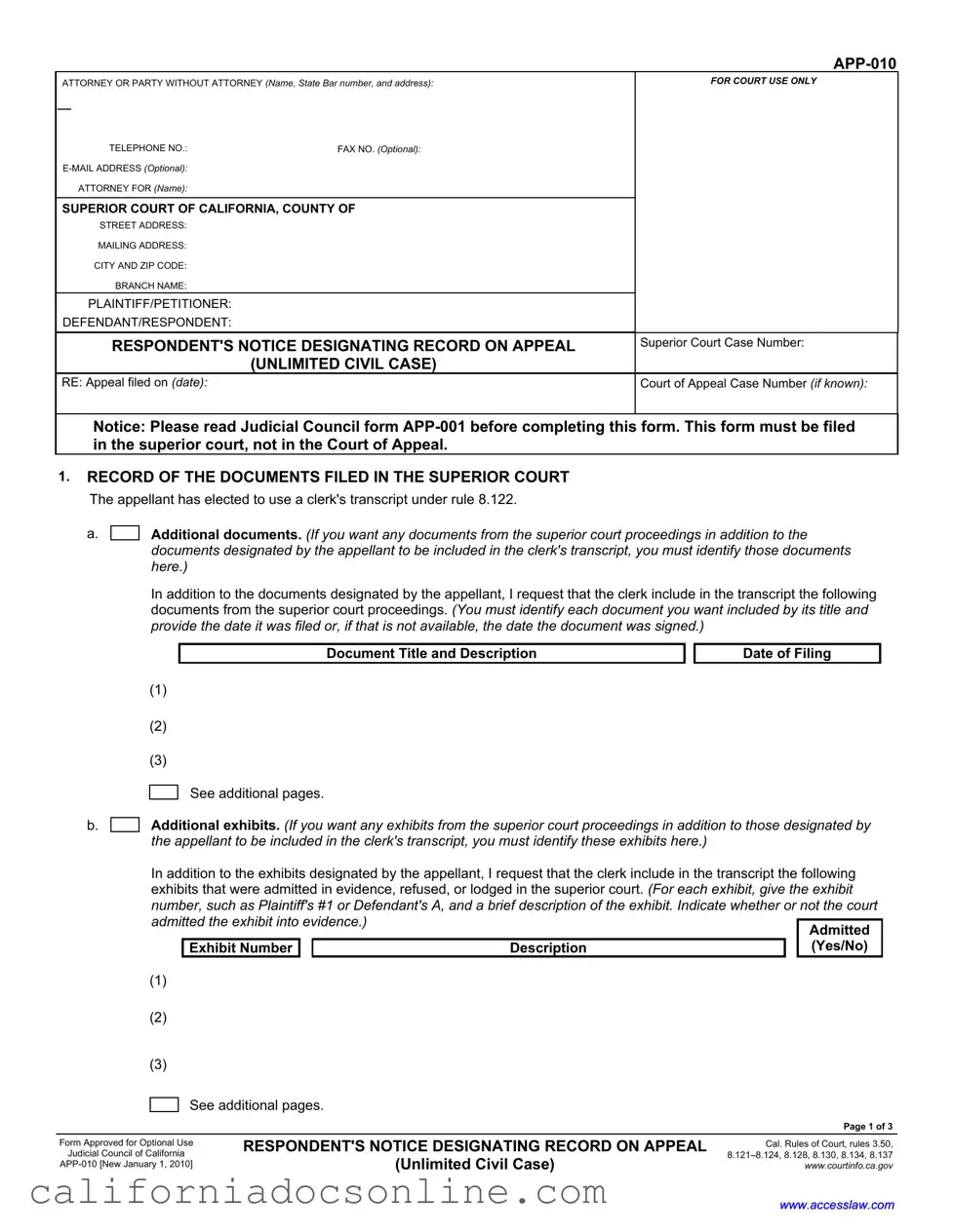 Fill Your California App 010 Form