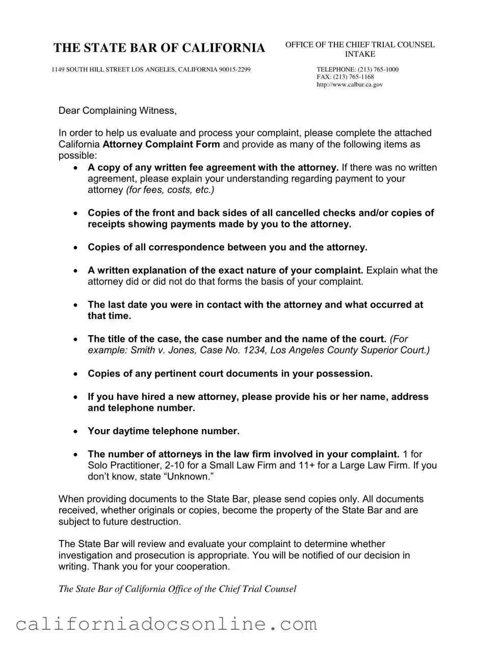 Fill Your California Attorney Complaint Form