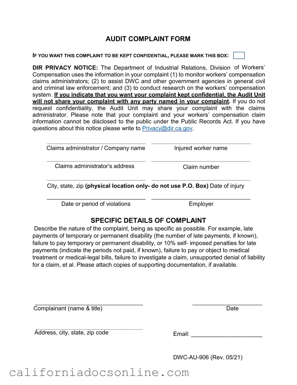 Fill Your California Audit Form