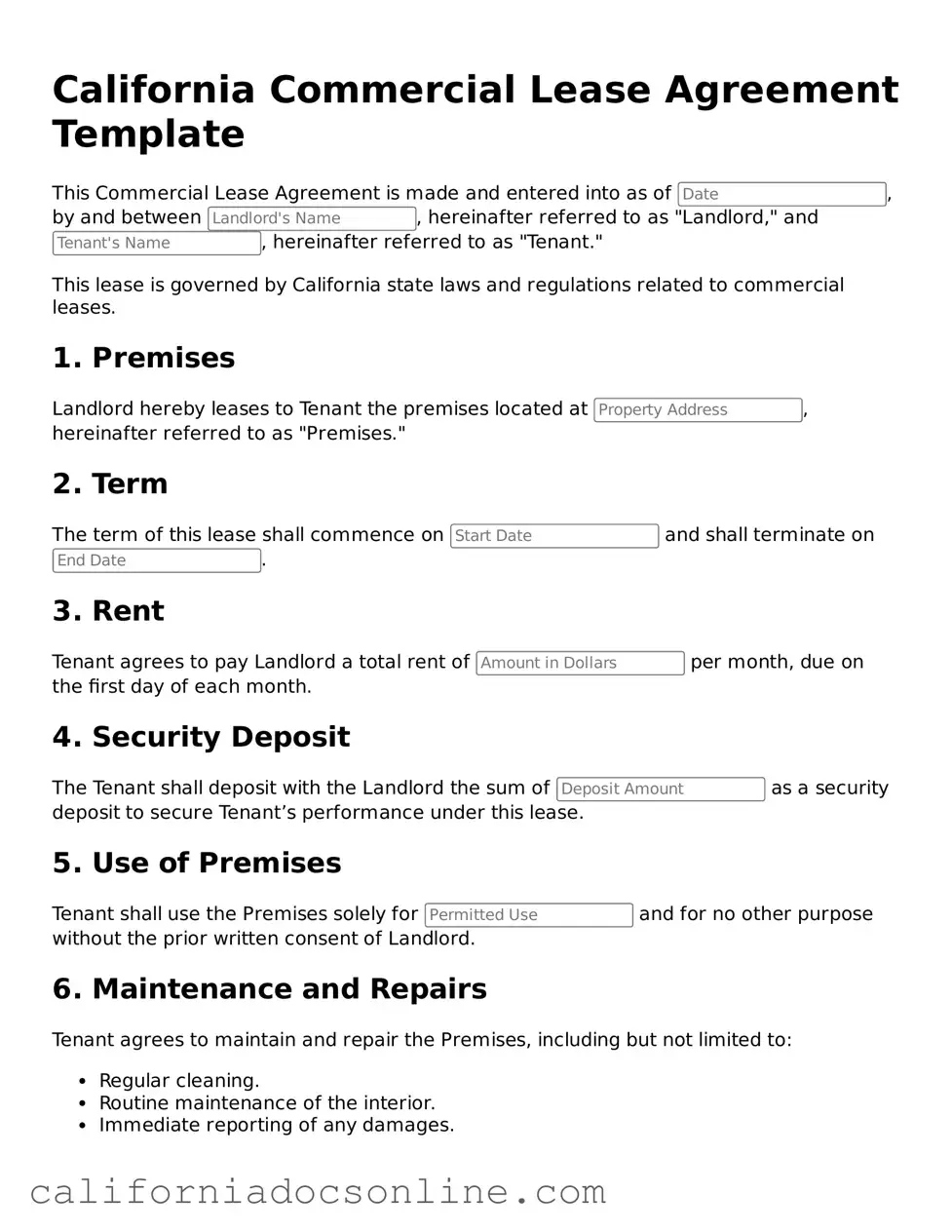 Official California Commercial Lease Agreement Document