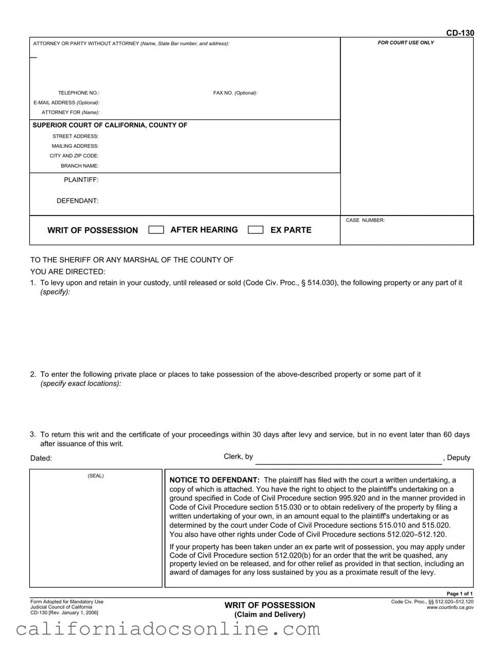 Fill Your California Cd 130 Form