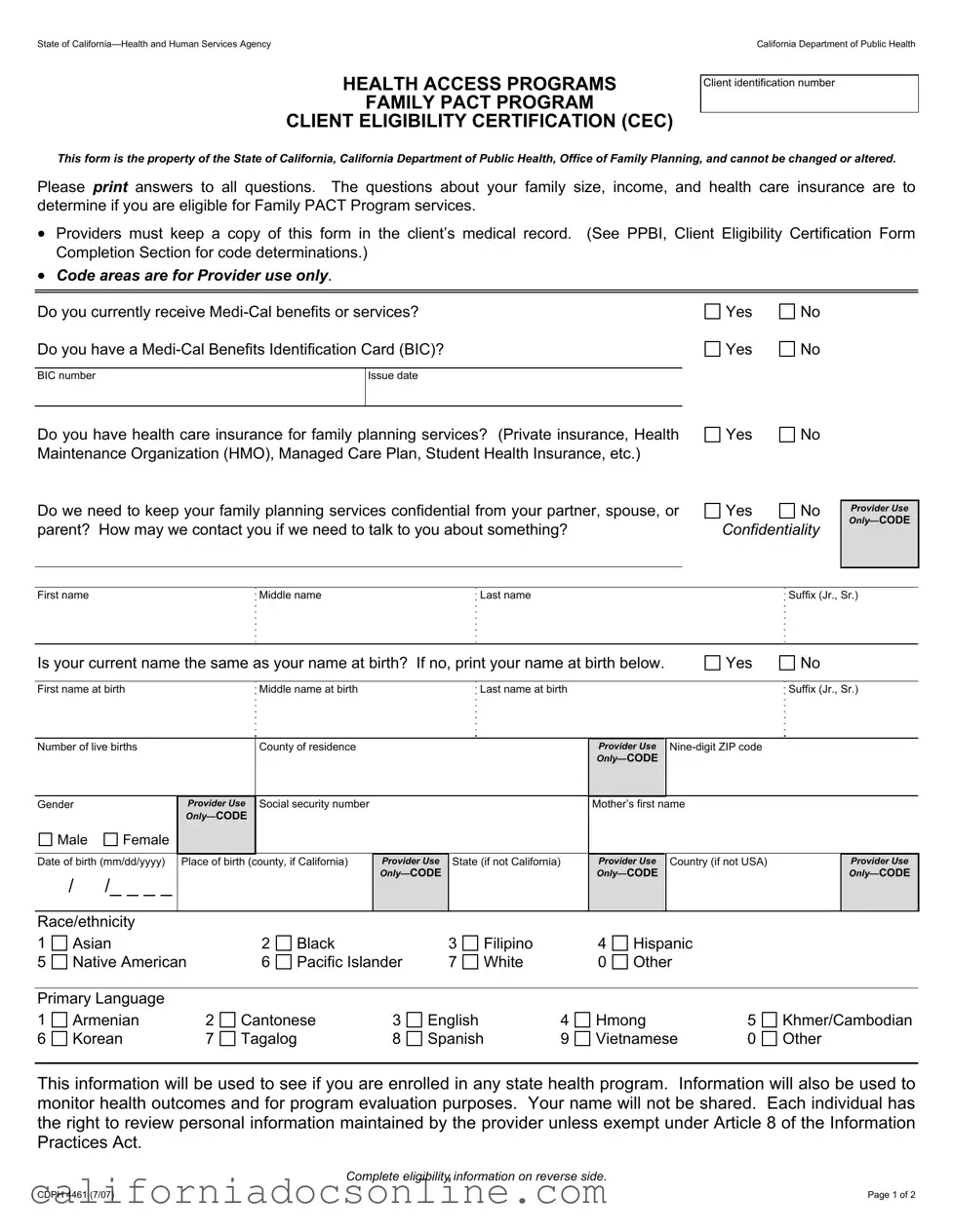 Fill Your California Cdph 4461 Form