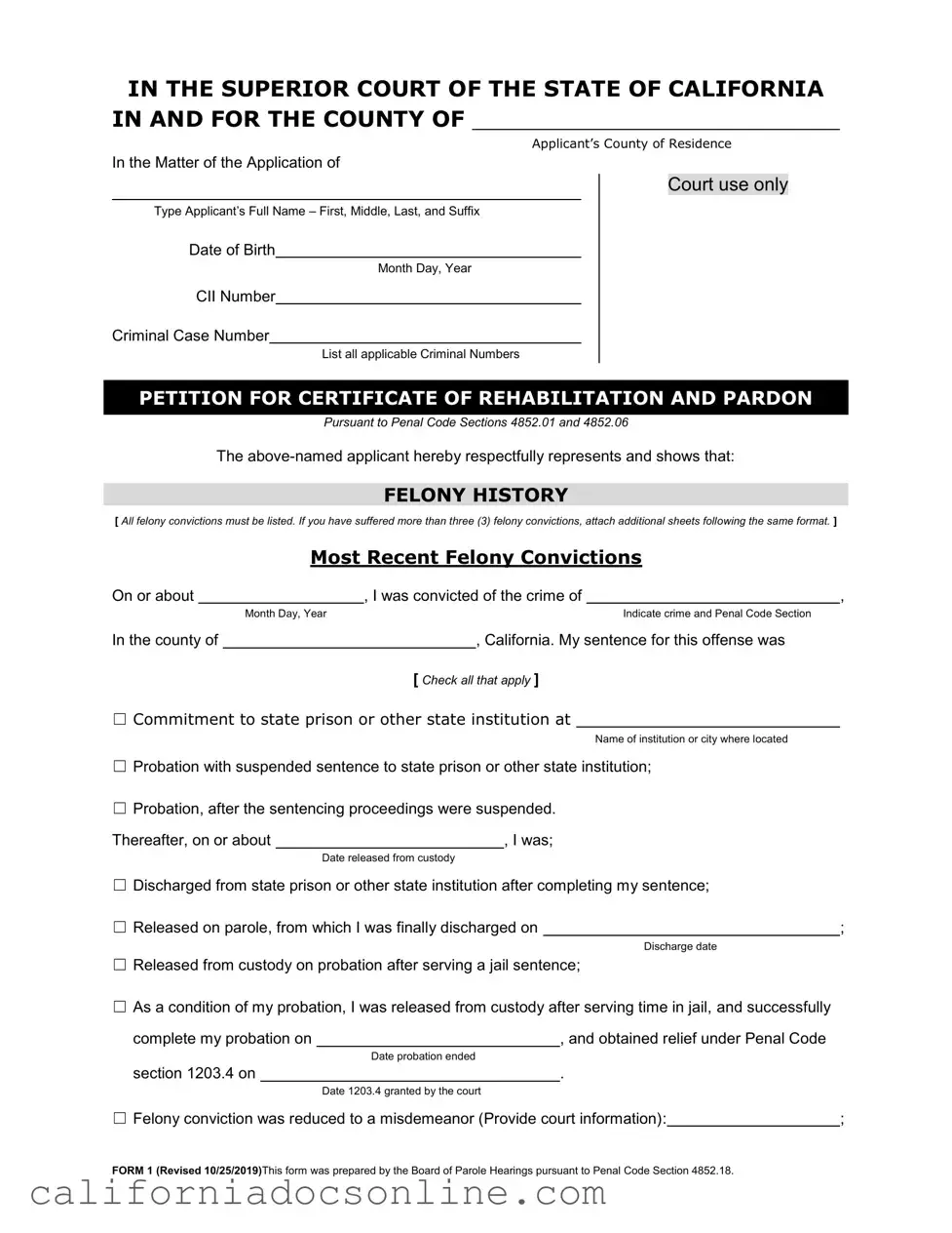 Fill Your California Certificate Rehabilitation Form
