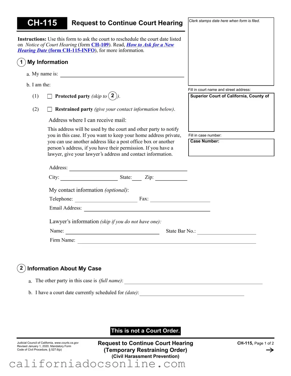 Fill Your California Ch 115 Form