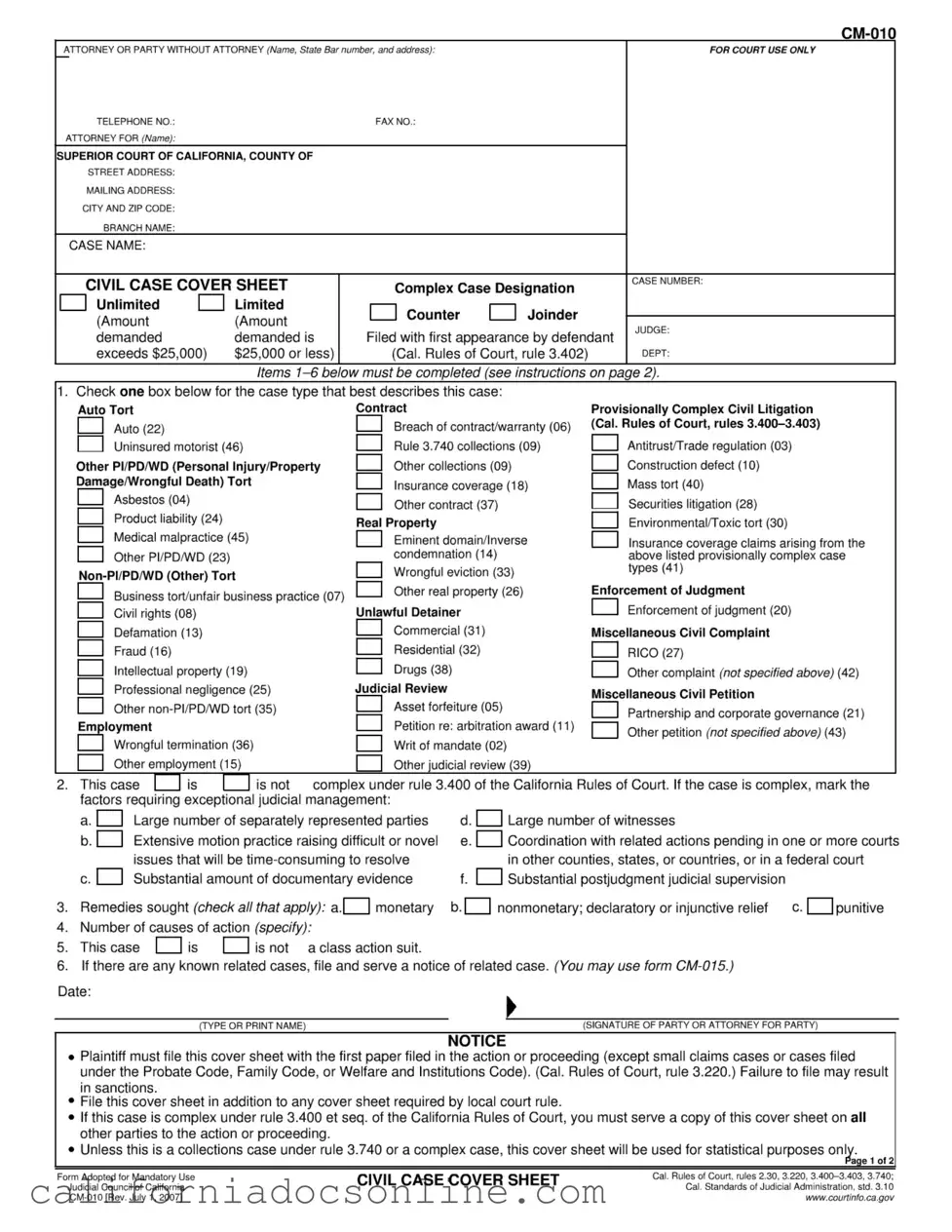 Fill Your California Civil Form