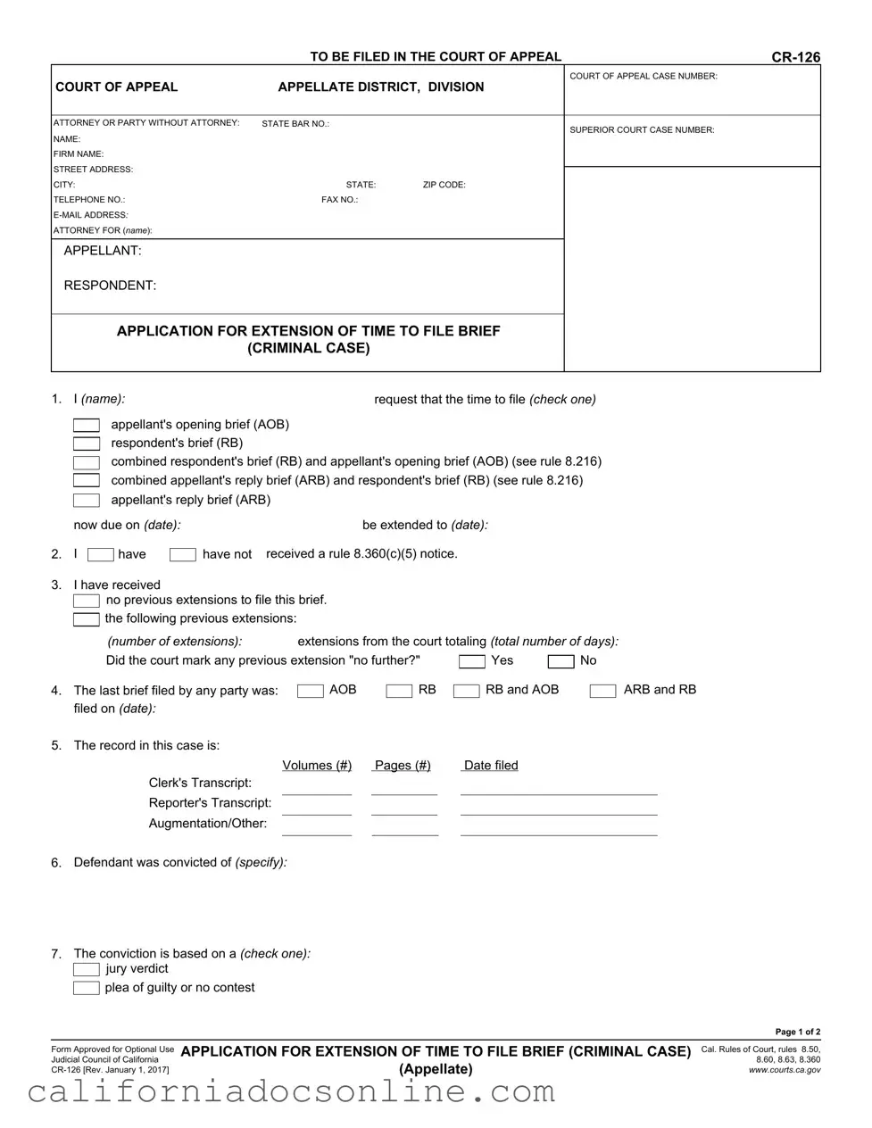 Fill Your California Cr 126 Form