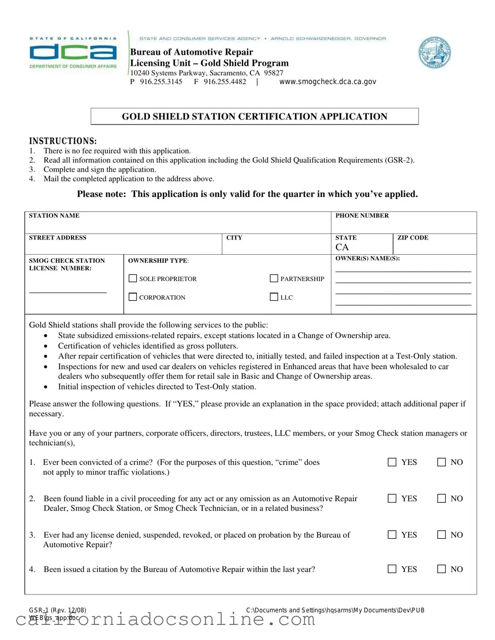 Fill Your California Dca Gsr 1 Form