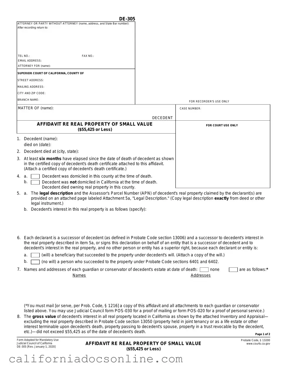 Fill Your California De 305 Form