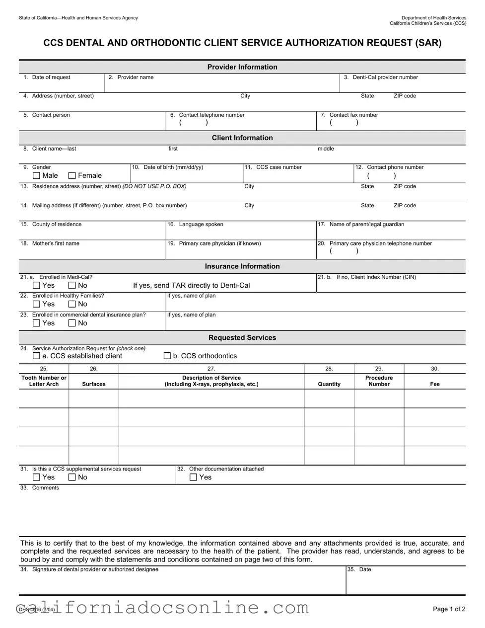 Fill Your California Dhs 4516 Form