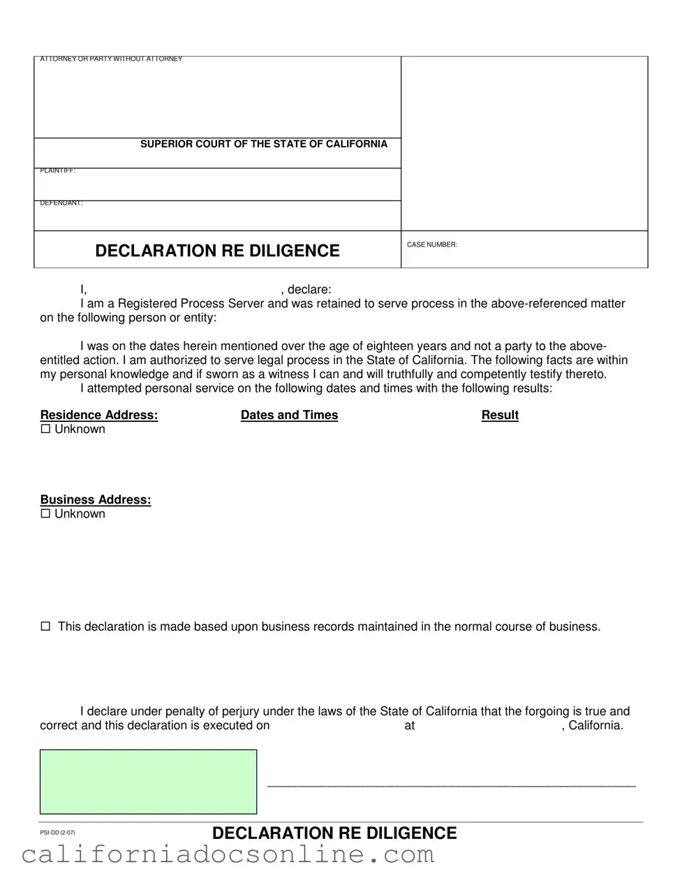 Fill Your California Diligence Form