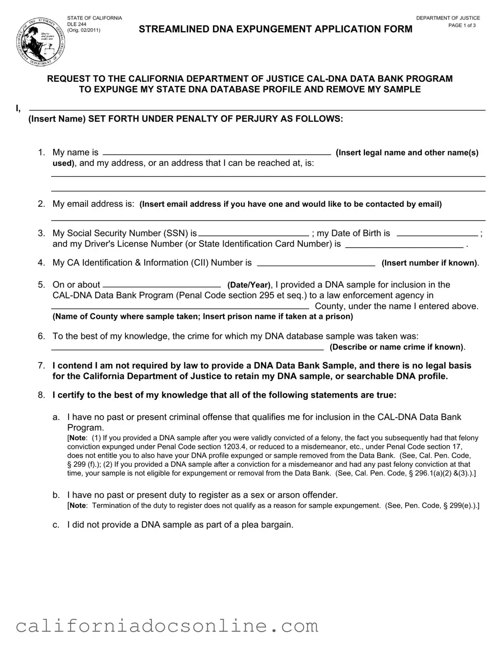 Fill Your California Dle 244 Form