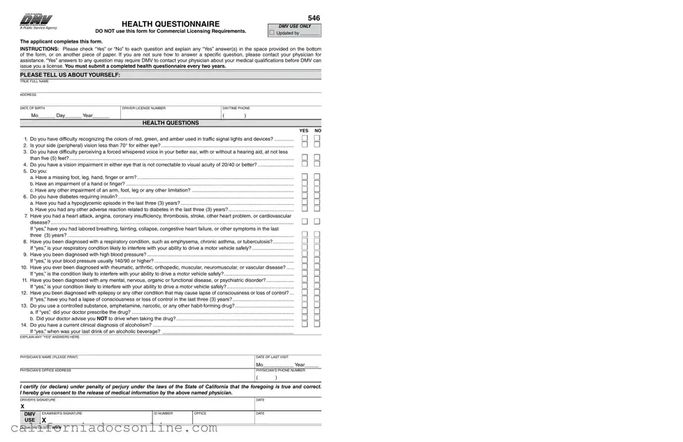 Fill Your California Dmv Dl 546 Form