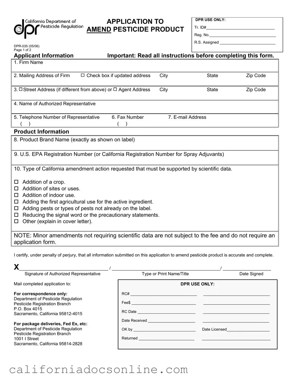 Fill Your California Dpr 035 Form