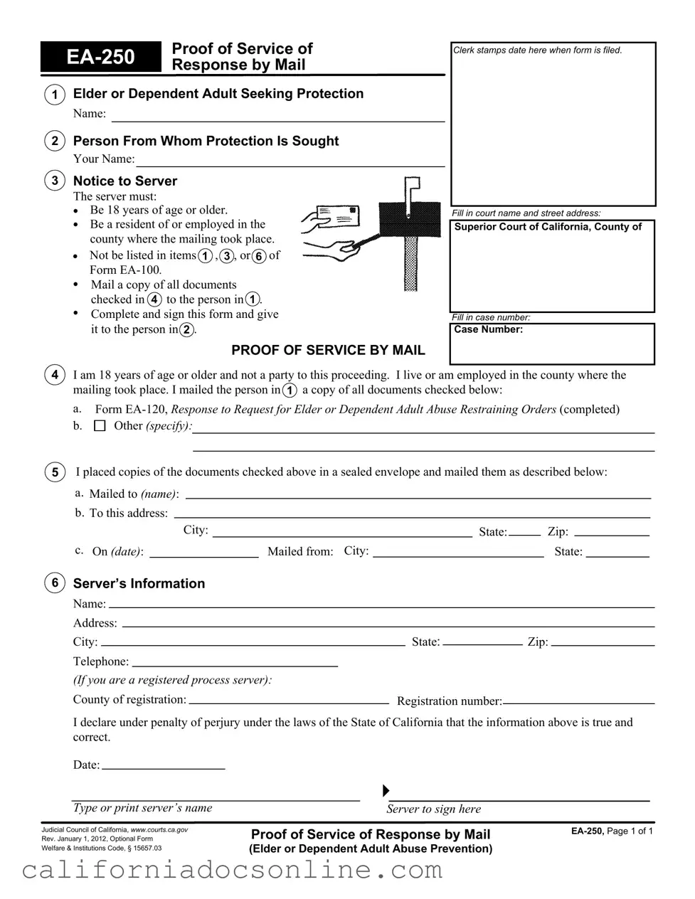 Fill Your California Ea 250 Form
