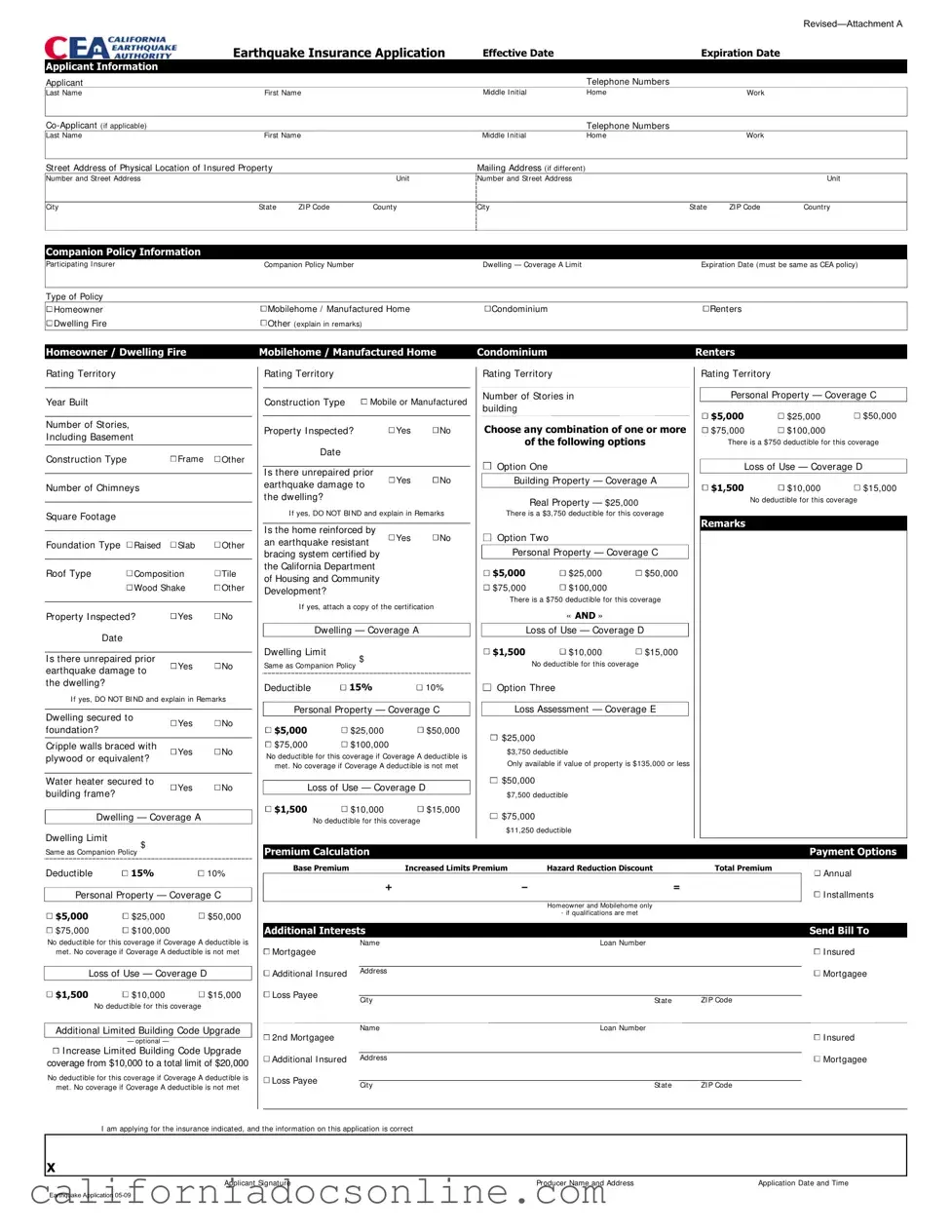 Fill Your California Earthquake Authority Form