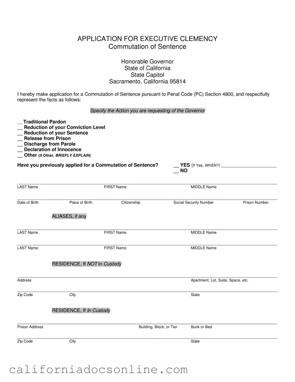 Fill Your California Executive Clemency Form