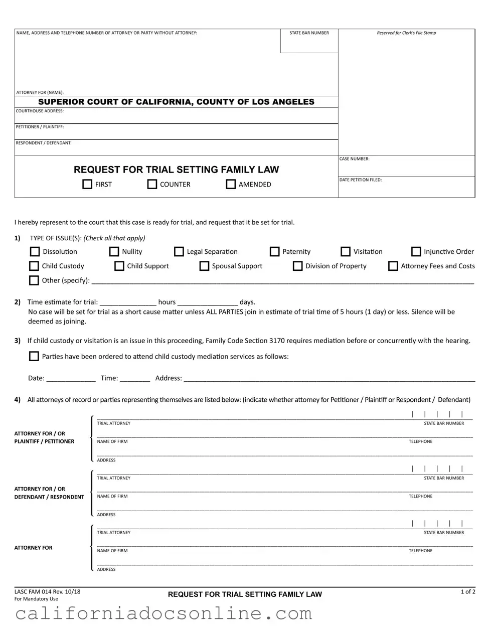 Fill Your California Fam 014 Form