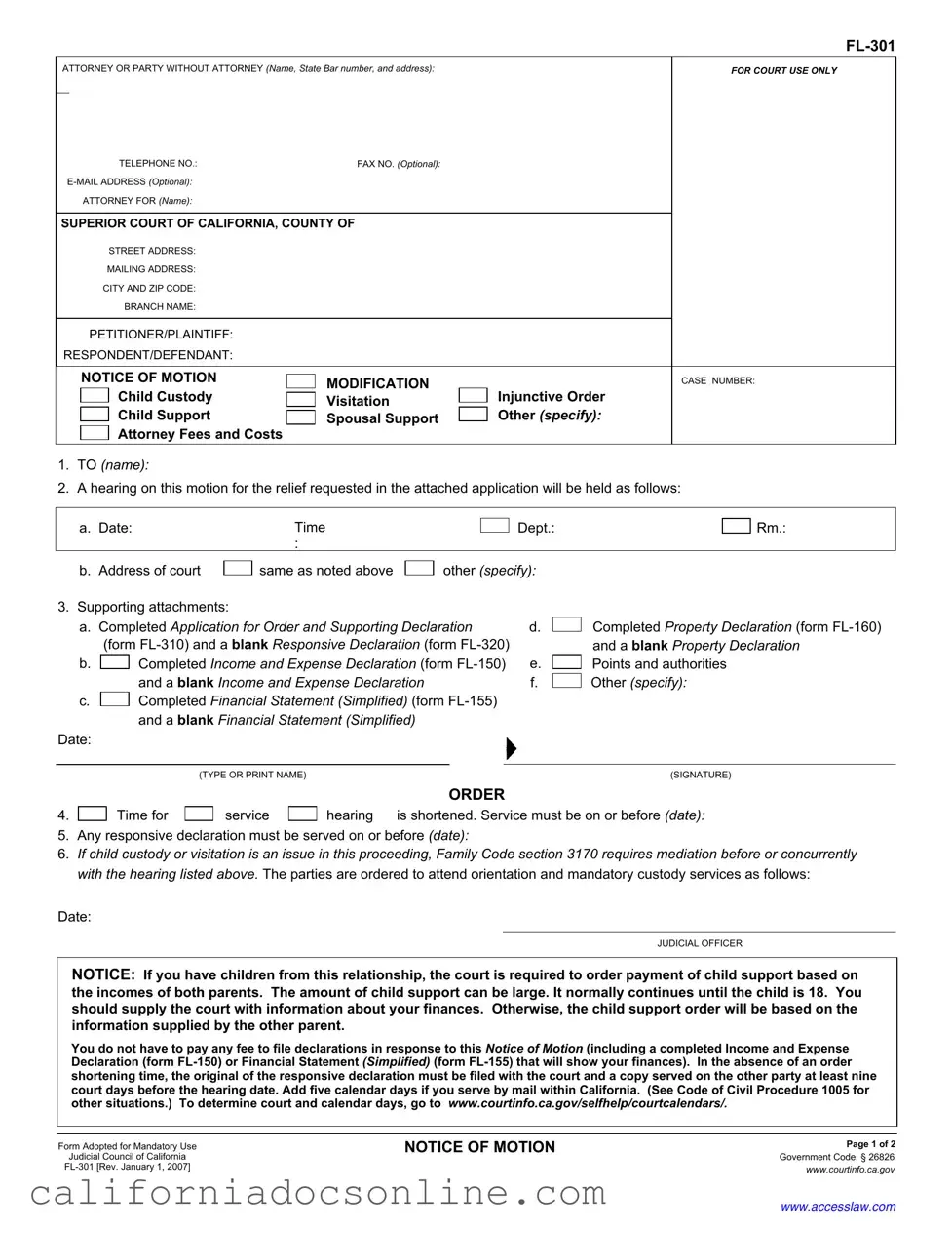 Fill Your California Fl 301 Form