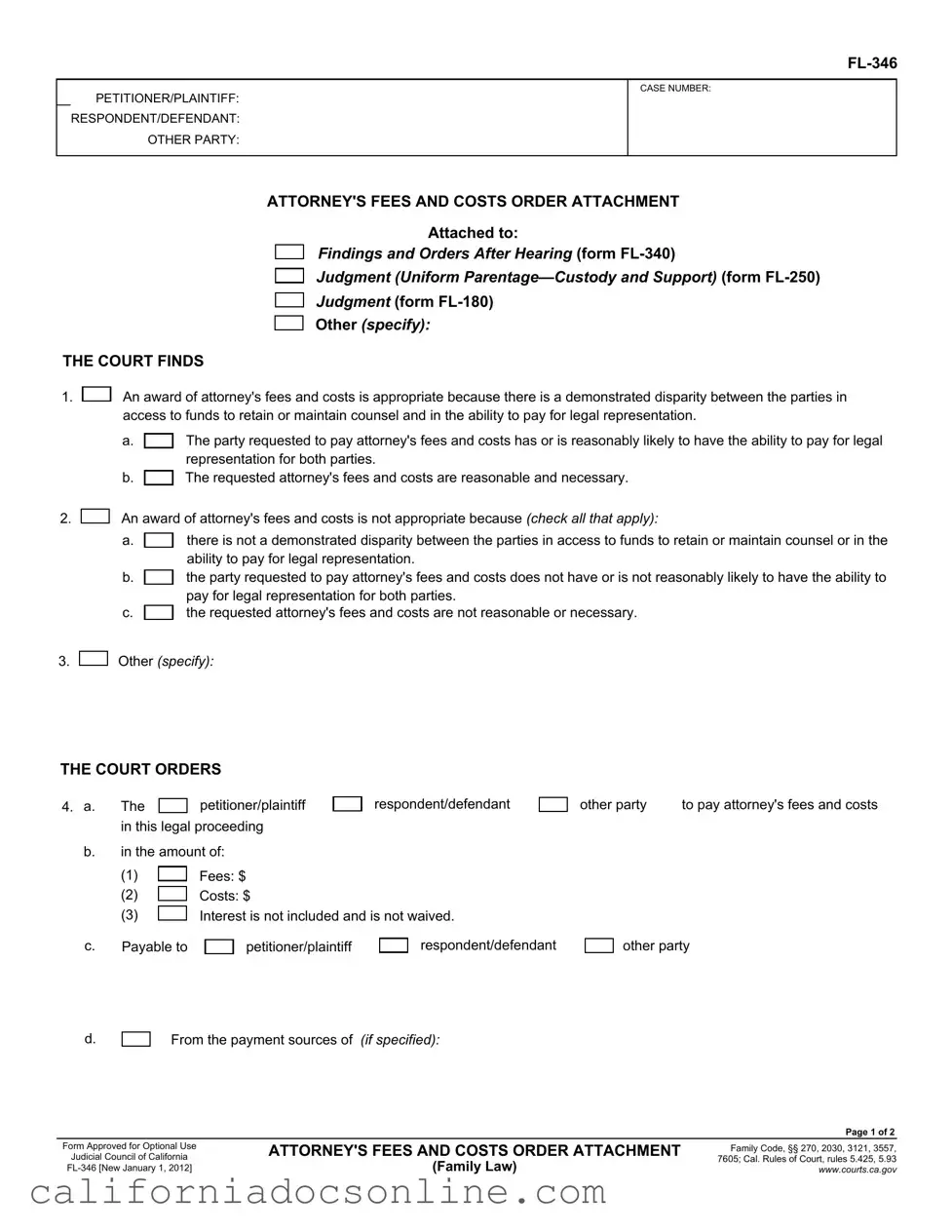 Fill Your California Fl 346 Form